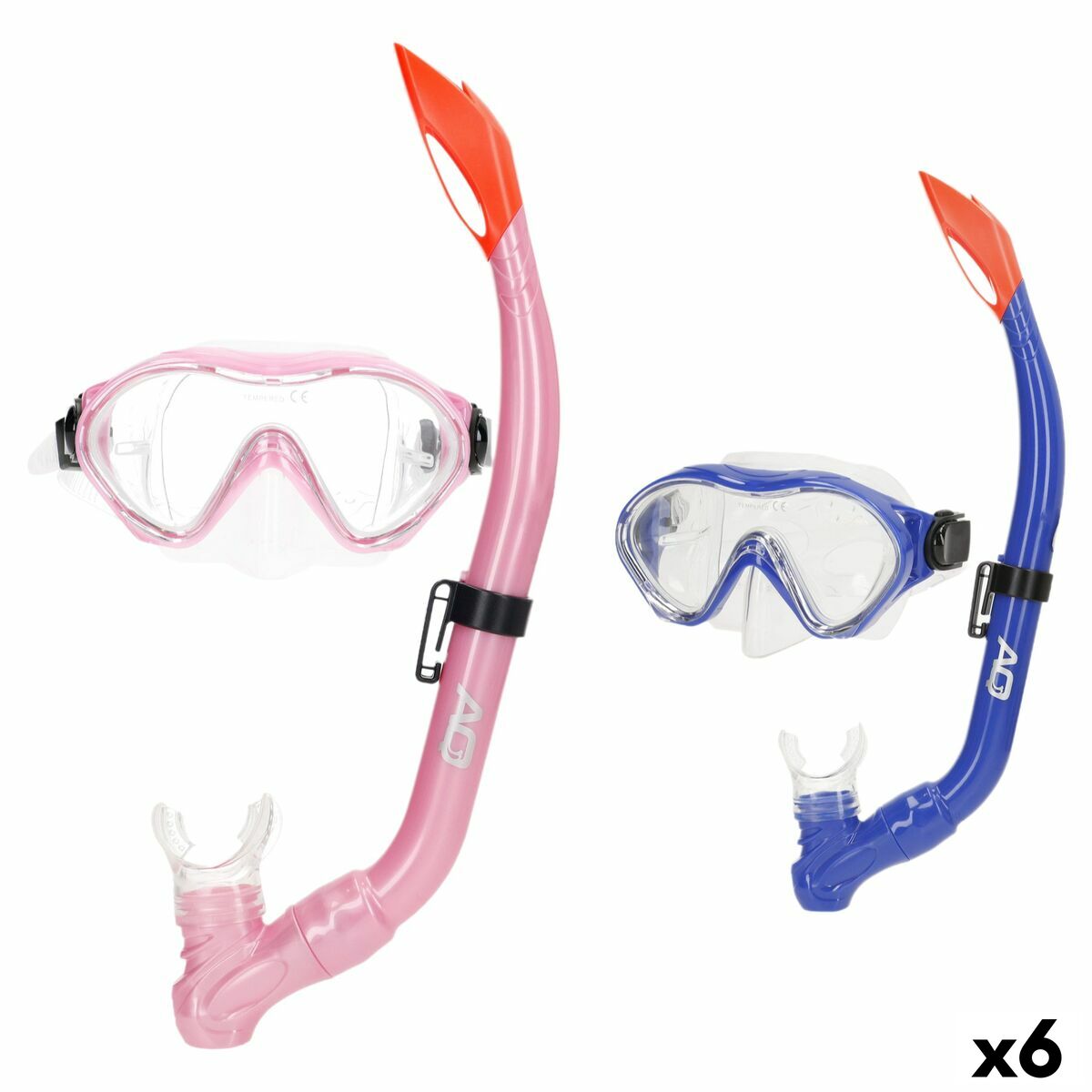 Gafas de Buceo con Tubo AquaSport Azul Rosa (6 Unidades)