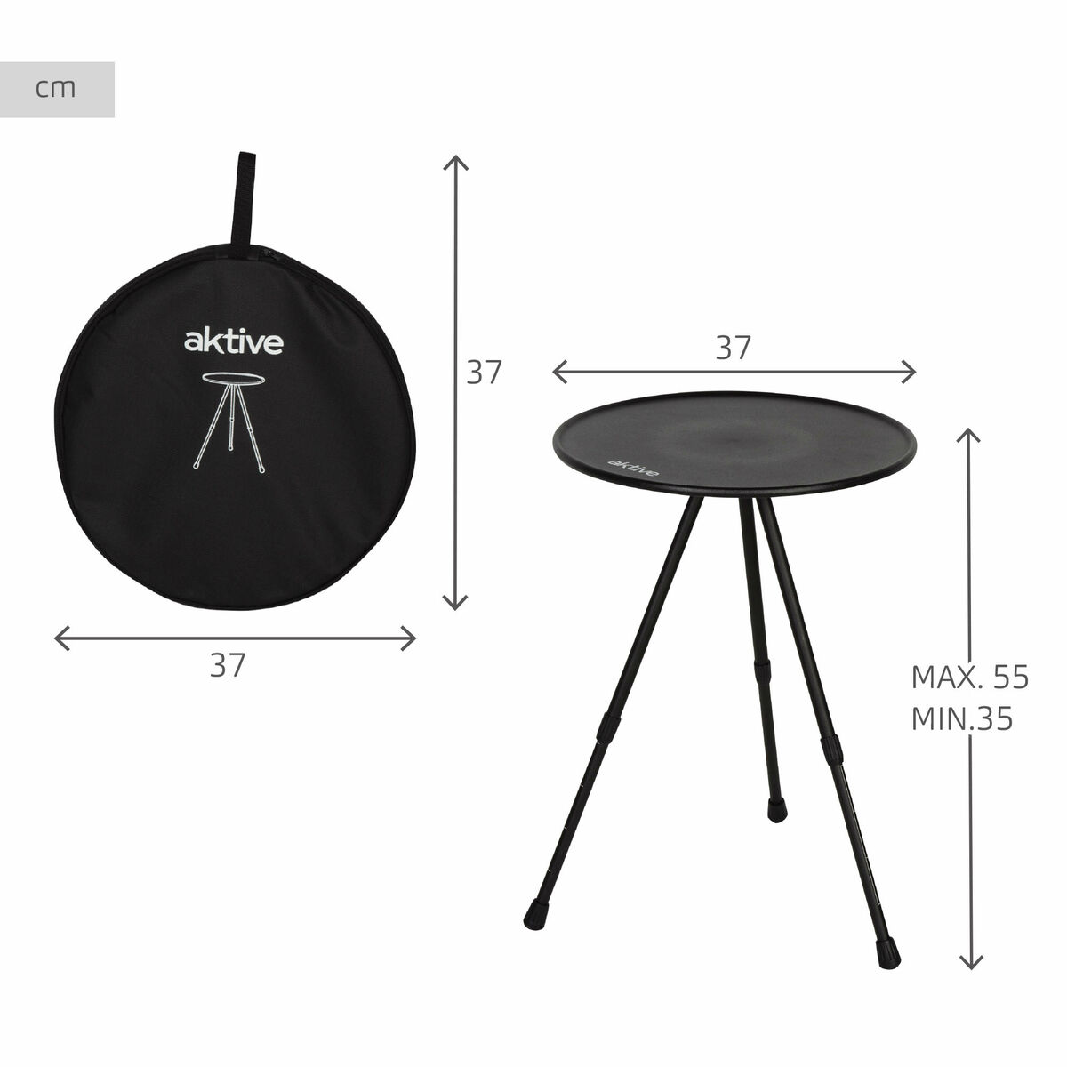 Mesa Plegable Aktive Negro 37 x 55 x 37 cm (4 Unidades)