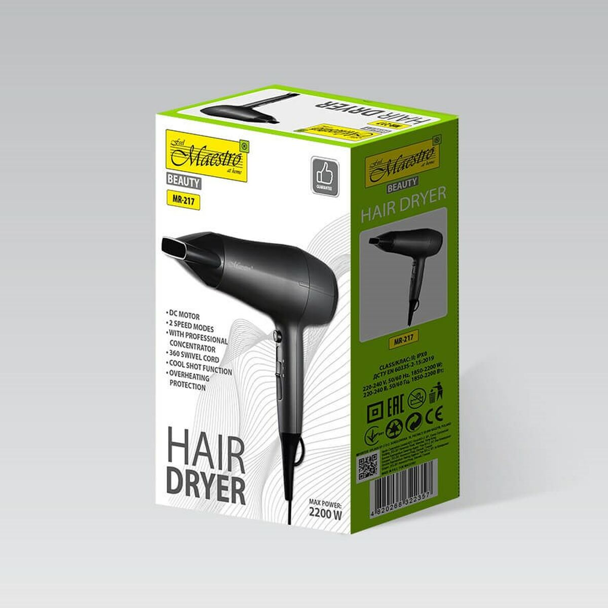 Secador de Pelo Feel Maestro MR-217 Negro Grafito 2200 W