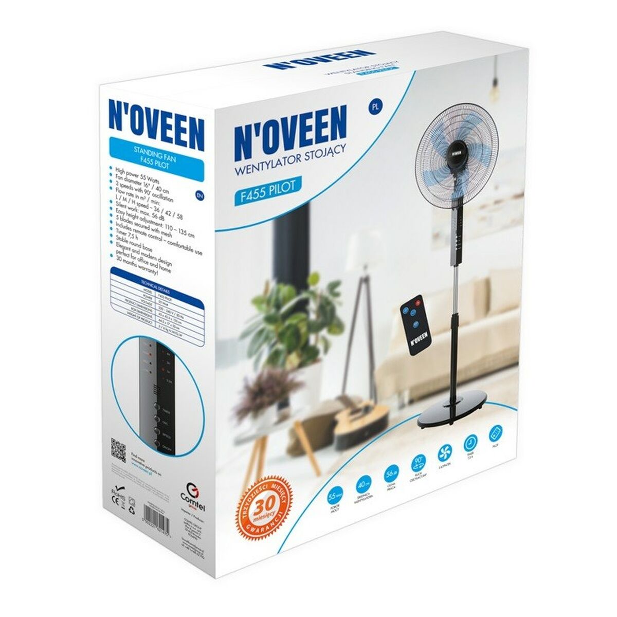 Ventilador de Pie N'oveen F455 Negro 55 W