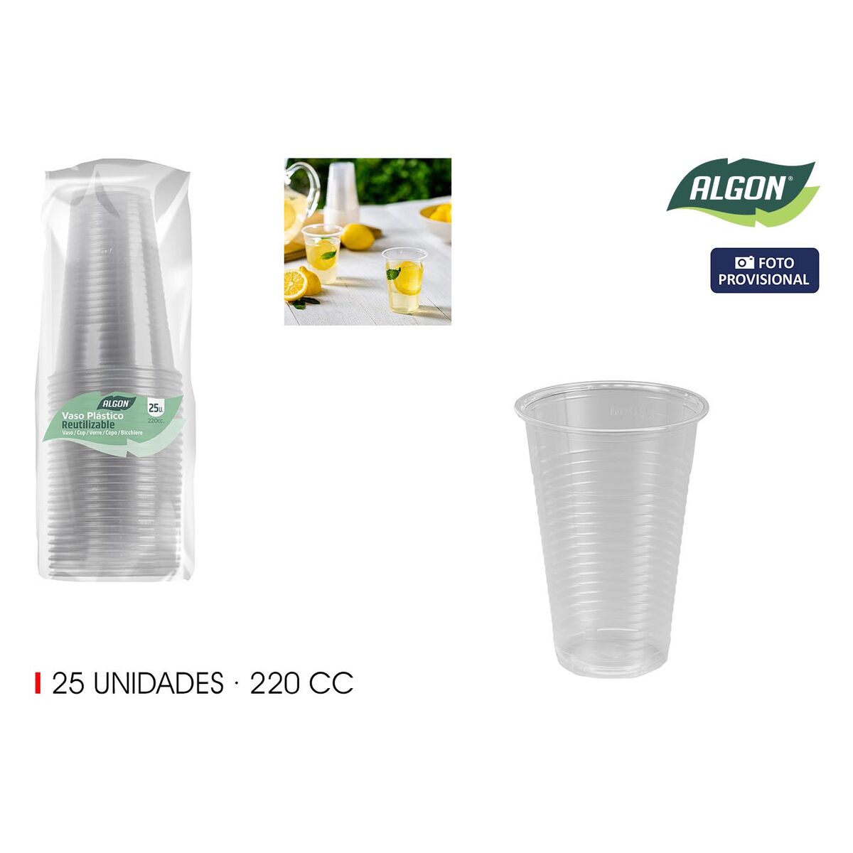 Set de Vasos Algon 220 ml 25 Piezas (24 Unidades)