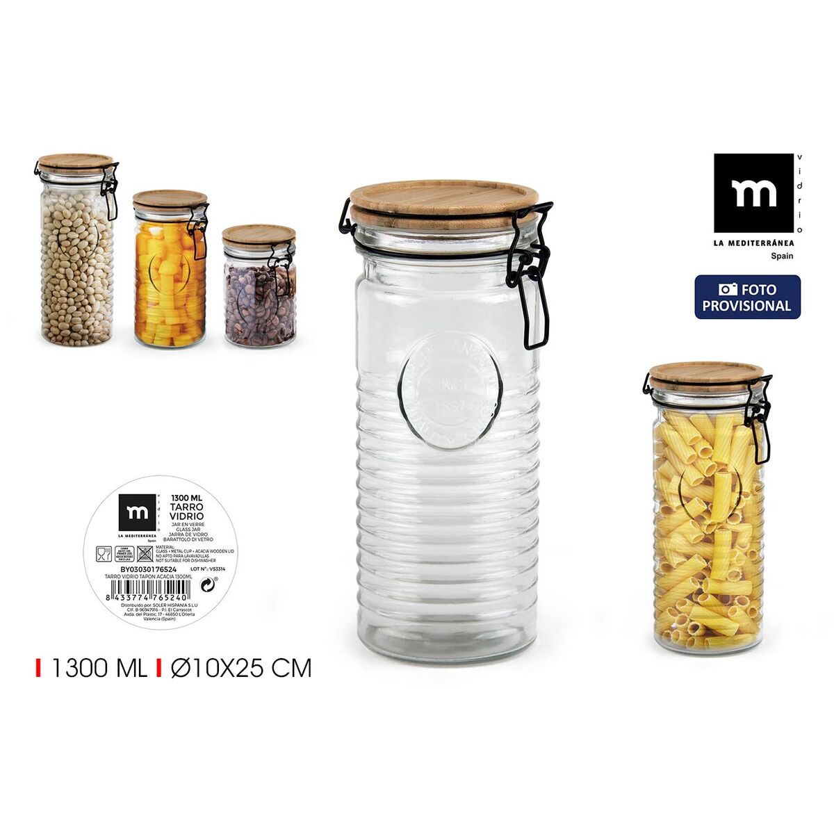 Tarro de Cristal La Mediterránea ACACIA 1,3 L (12 Unidades)