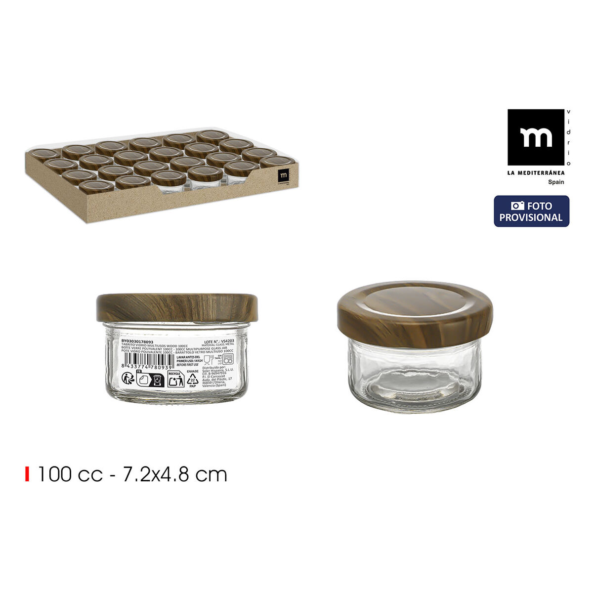 Tarro de Cristal La Mediterránea WOOD 100 ml (72 Unidades)