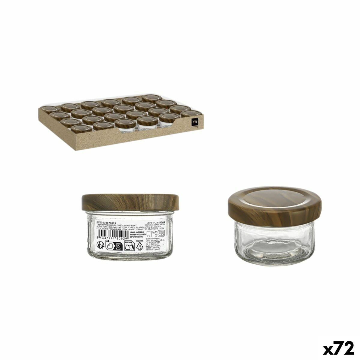 Tarro de Cristal La Mediterránea WOOD 100 ml (72 Unidades)