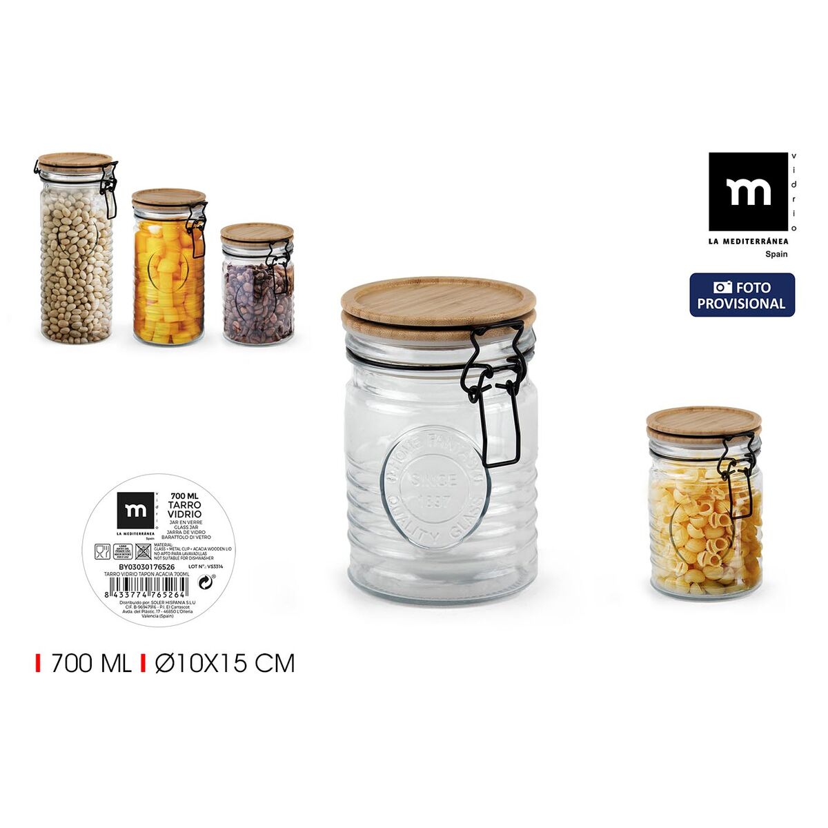 Tarro de Cristal La Mediterránea ACACIA 0.7 L (12 Unidades)