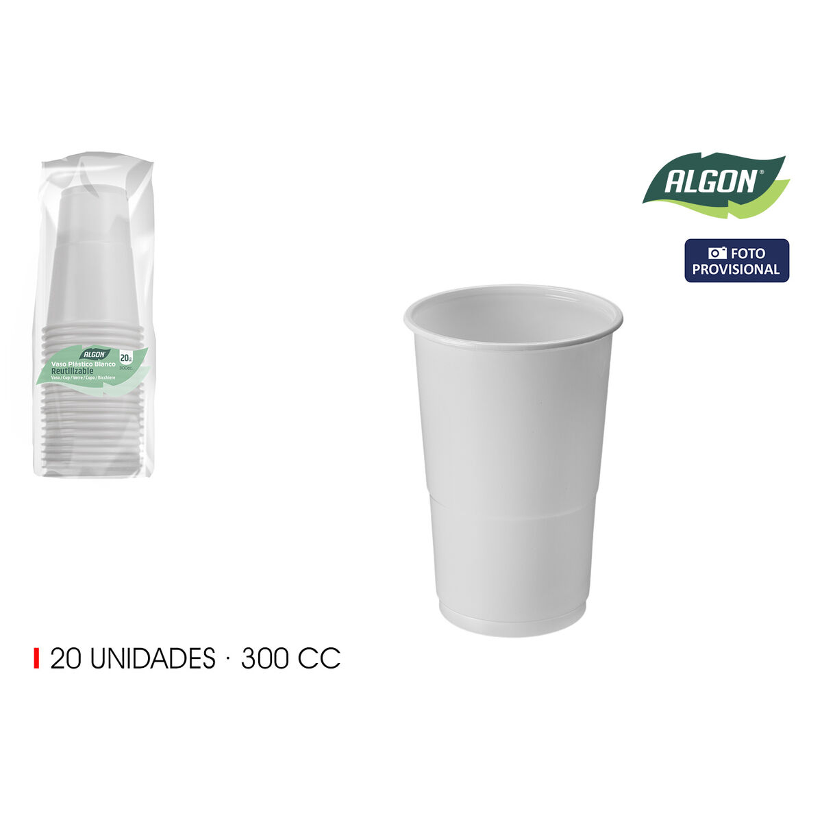 Set de Vasos Algon Blanco 300 ml 20 Piezas (24 Unidades)