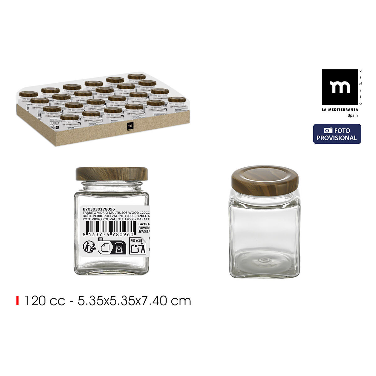 Tarro de Cristal La Mediterránea WOOD 120 ml (96 Unidades)