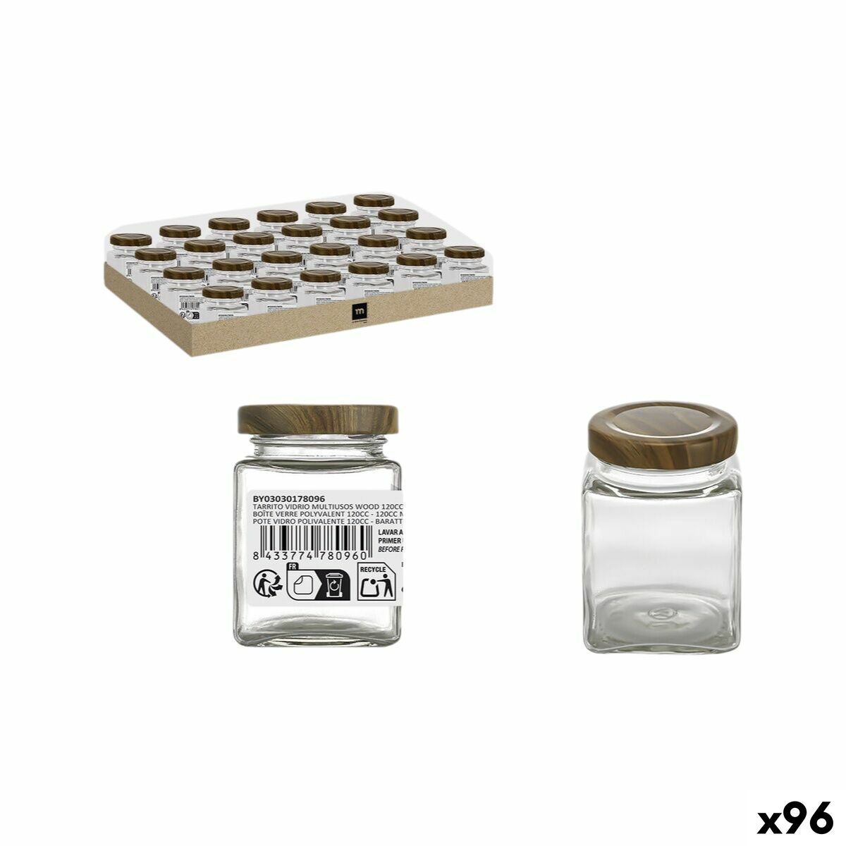 Tarro de Cristal La Mediterránea WOOD 120 ml (96 Unidades)