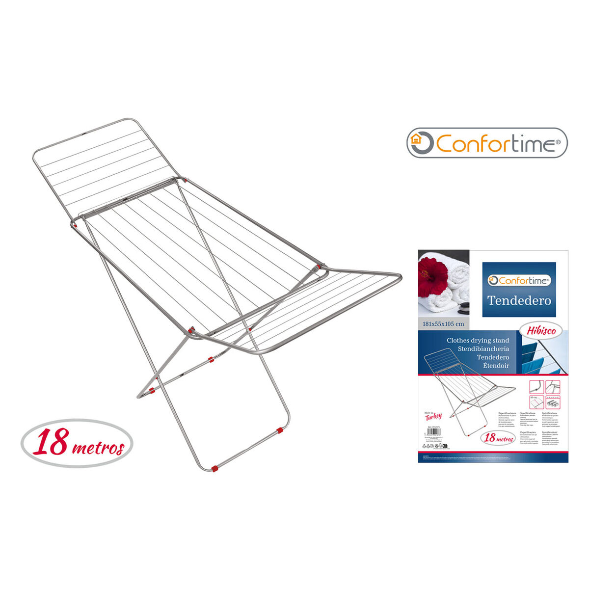 Tendedero Plegable 18 m Confortime Hibisco Plateado Metal 180 x 55 x 109 cm (6 Unidades)