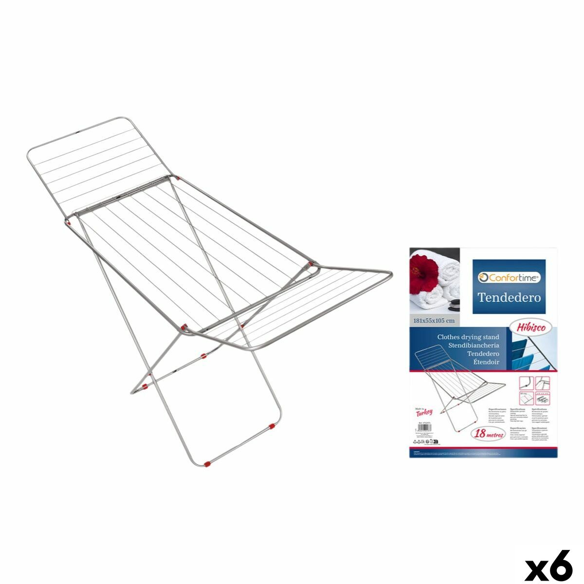 Tendedero Plegable 18 m Confortime Hibisco Plateado Metal 180 x 55 x 109 cm (6 Unidades)