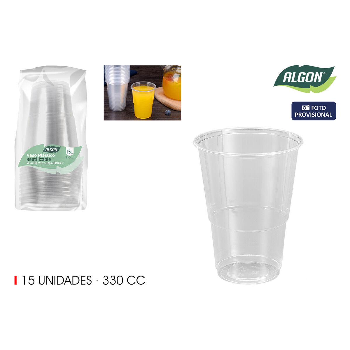 Set de Vasos Algon 330 ml 15 Piezas (24 Unidades)