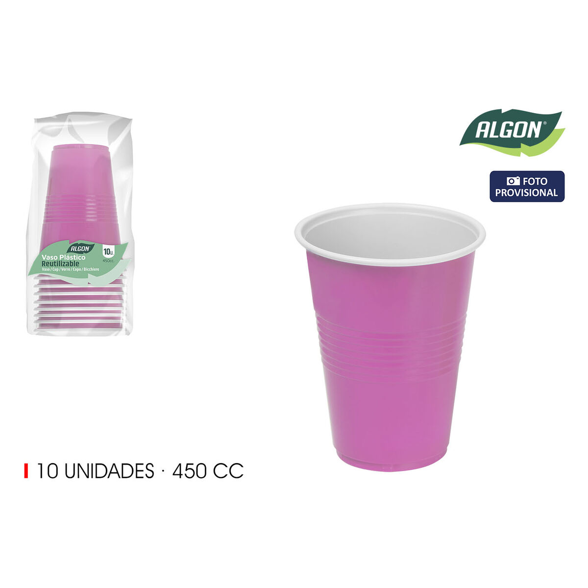 Set de Vasos Algon Rosa 450 ml 10 Piezas (18 Unidades)