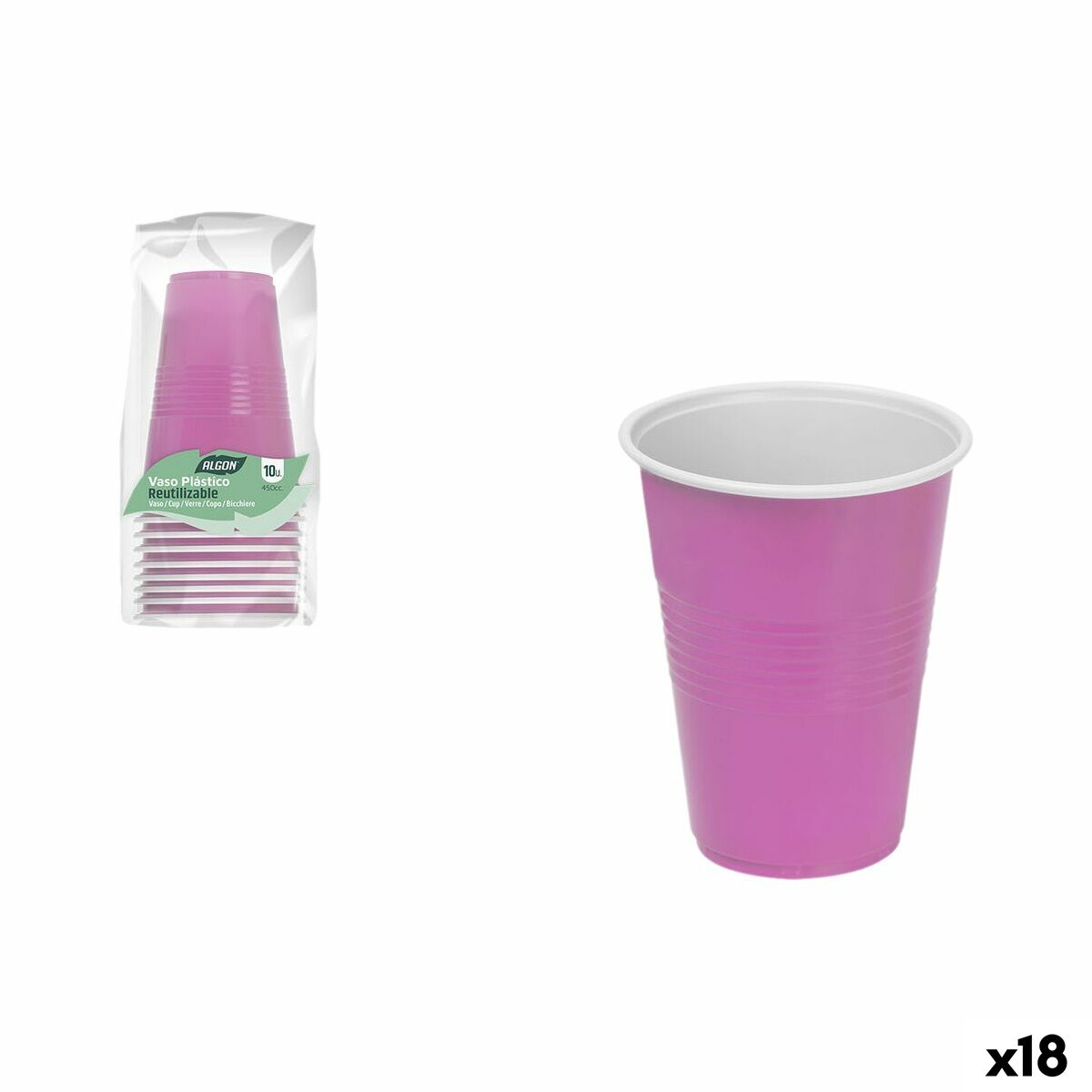 Set de Vasos Algon Rosa 450 ml 10 Piezas (18 Unidades)