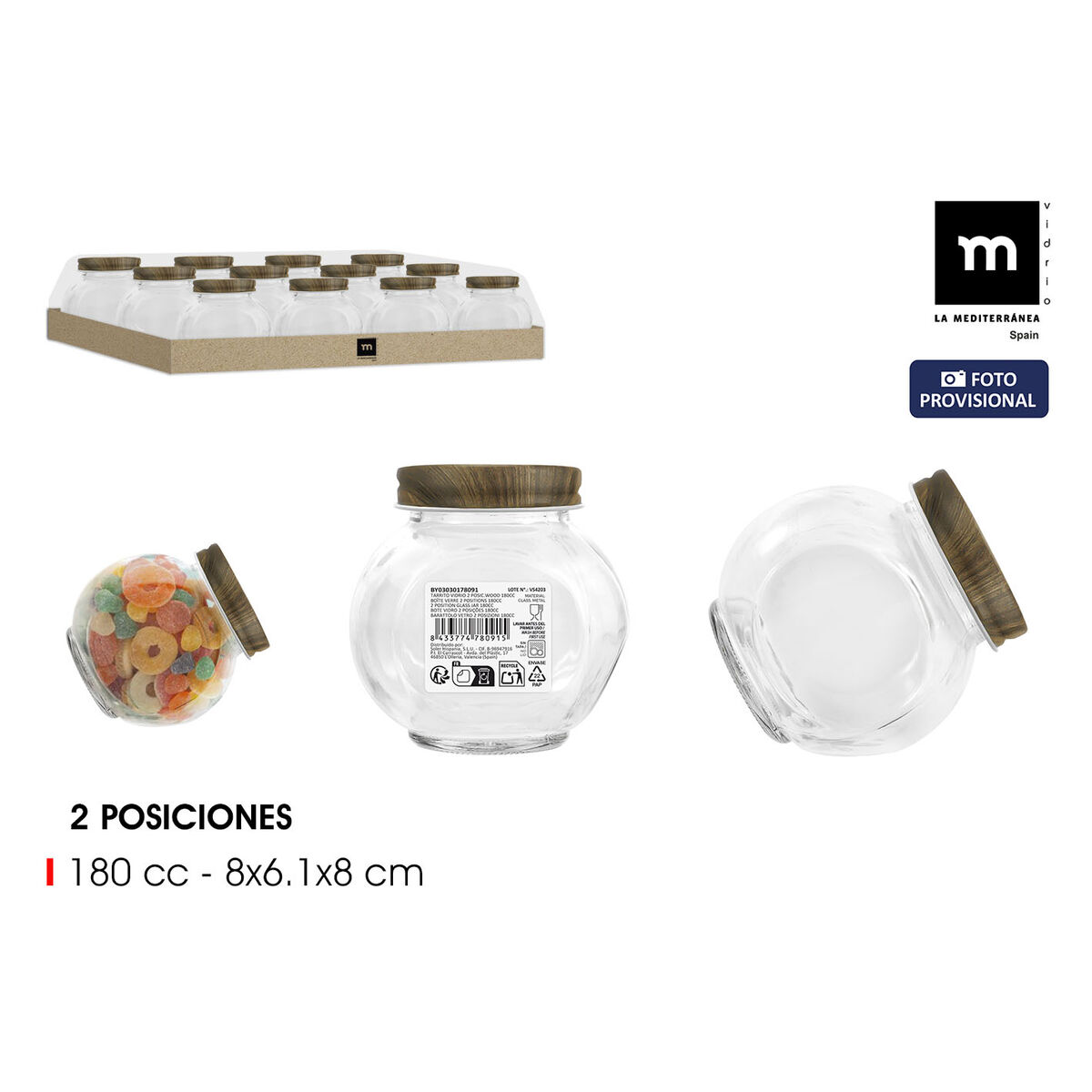 Tarro de Cristal La Mediterránea WOOD 180 ml (60 unidades)