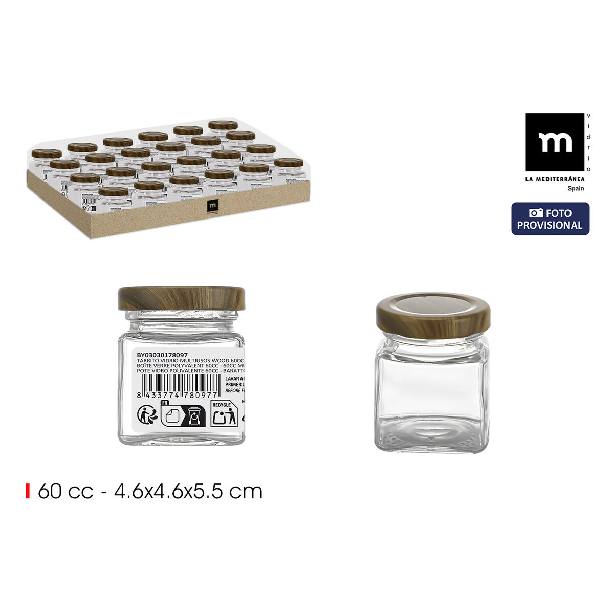 Tarro de Cristal La Mediterránea WOOD 60 ml (72 Unidades)