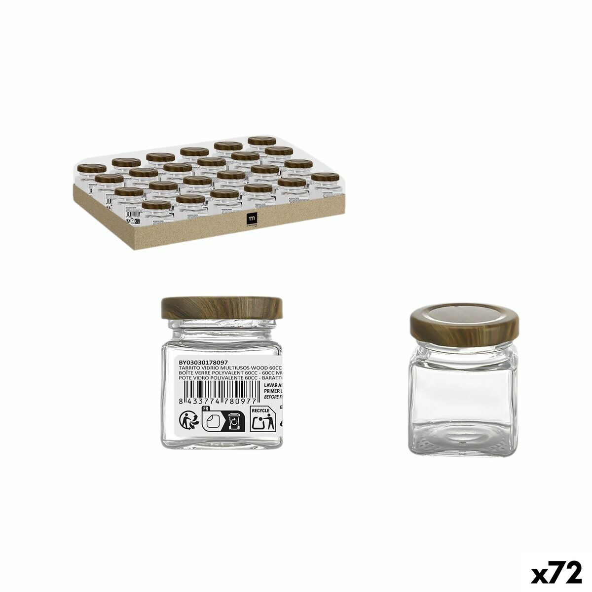 Tarro de Cristal La Mediterránea WOOD 60 ml (72 Unidades)