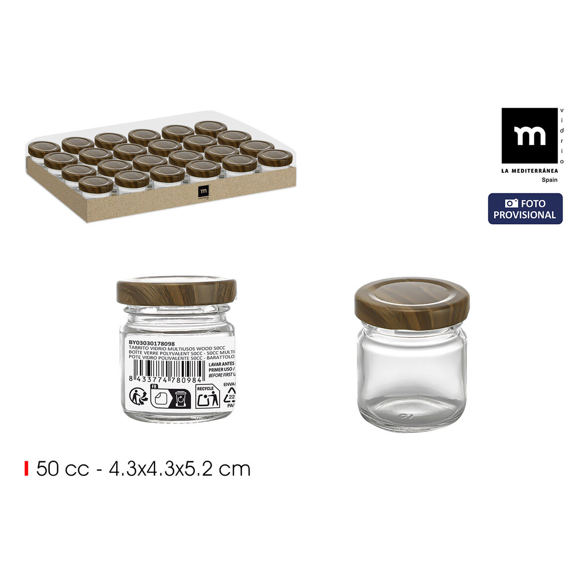 Tarro de Cristal La Mediterránea WOOD 50 ml (48 Unidades)
