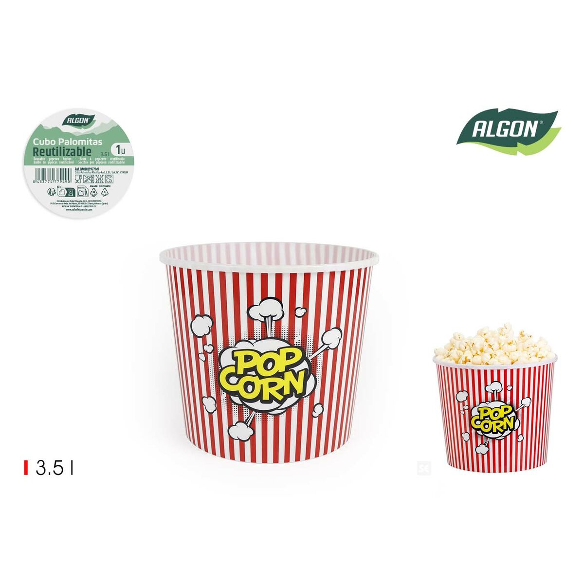 Recipiente para servir las palomitas Algon 3,5 L 20 x 17 cm (24 Unidades)