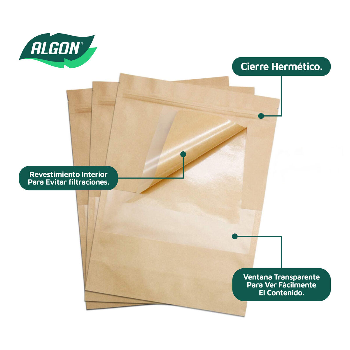 Bolsa Reutilizable para Alimentos Algon Kraft 17 x 24 x 4 cm 15 Piezas (12 Unidades)