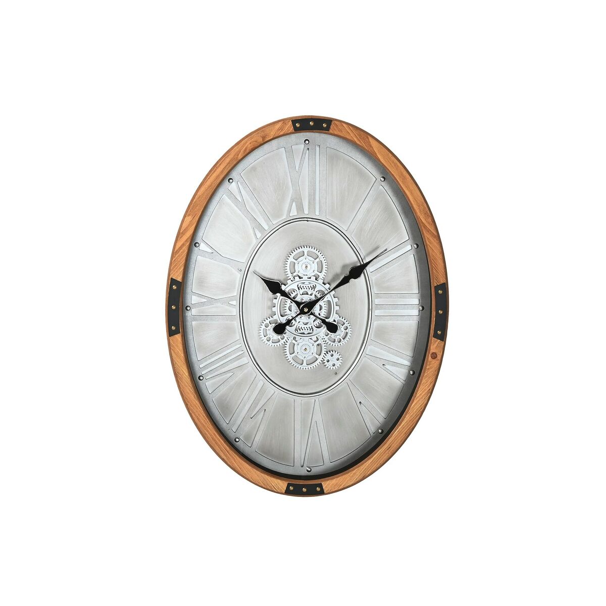 Reloj de Pared Home ESPRIT Plateado Natural Metal Cristal Madera de pino 50 x 8 x 68 cm