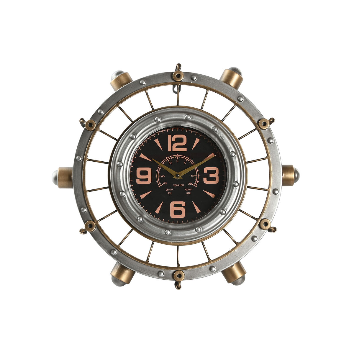 Reloj de Pared Home ESPRIT Dorado Plateado Hierro Vintage 48 x 11 x 44,5 cm
