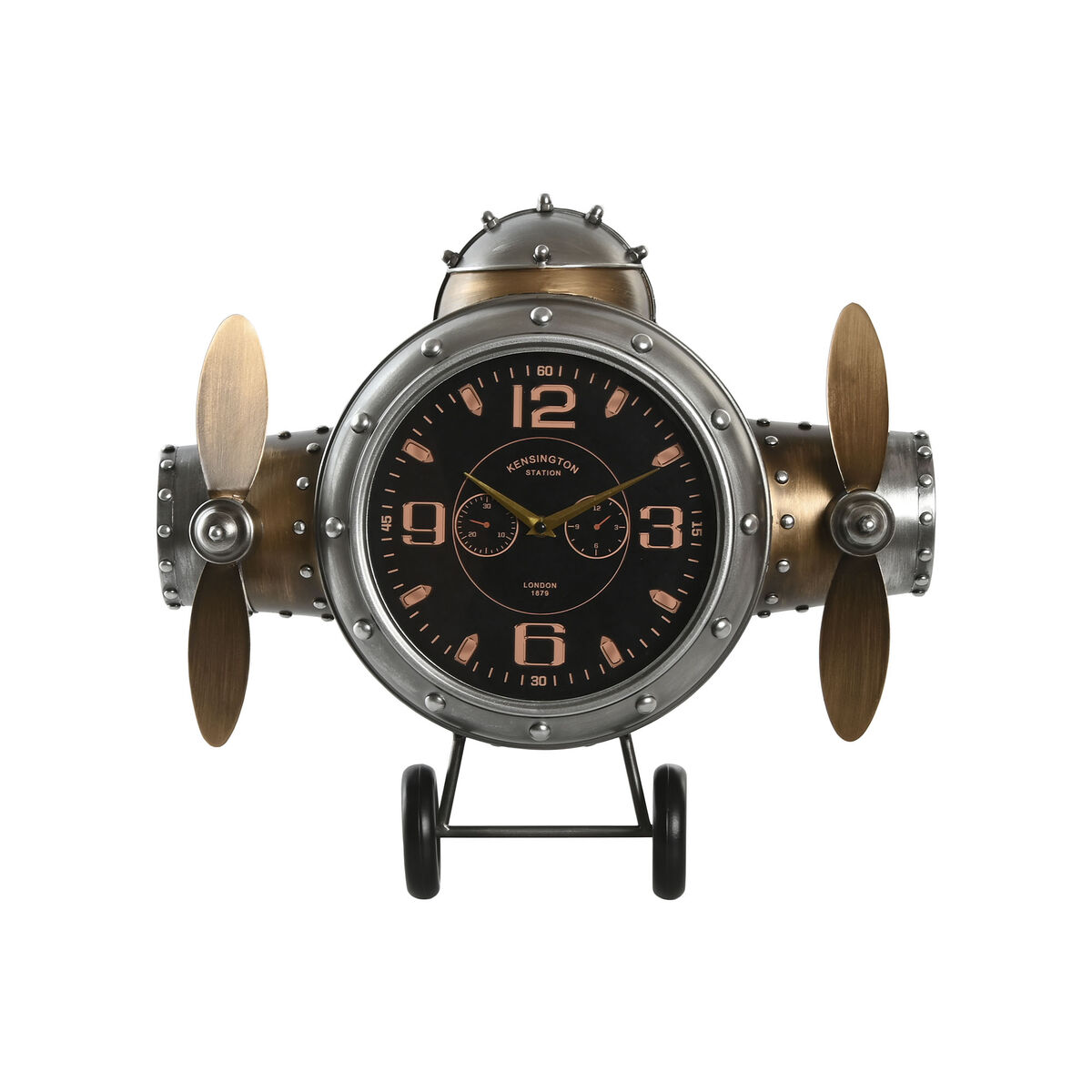 Reloj de Pared Home ESPRIT Dorado Plateado Metal Avión Vintage 50 x 10,5 x 49,5 cm