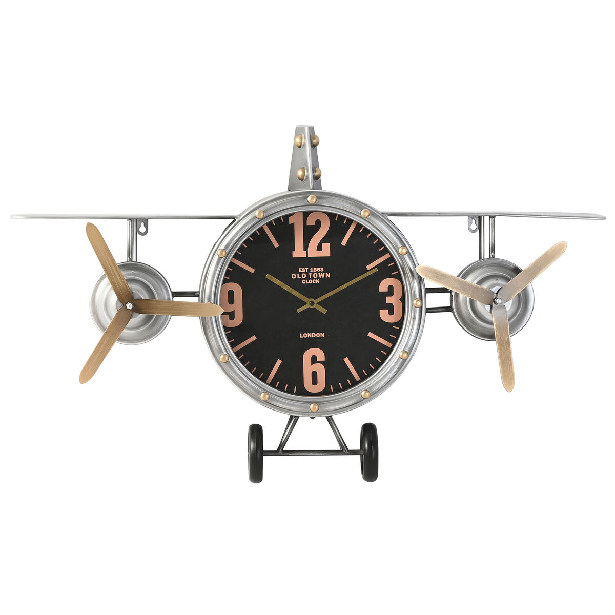 Reloj de Pared Home ESPRIT Dorado Plateado Metal Avión Vintage 87 x 17 x 52,5 cm