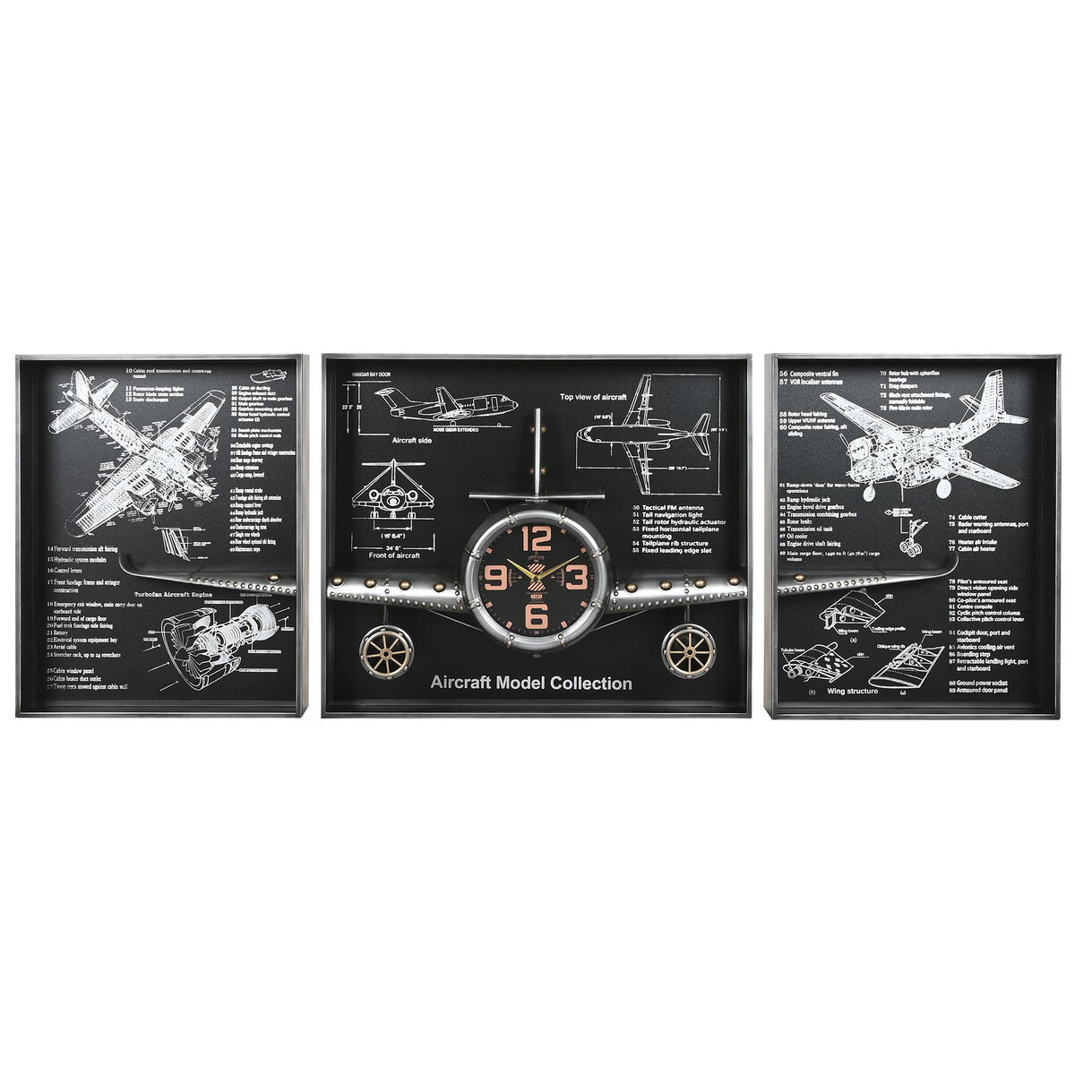 Reloj de Pared Home ESPRIT Dorado Plateado Metal Avión Vintage 175 x 21 x 64 cm