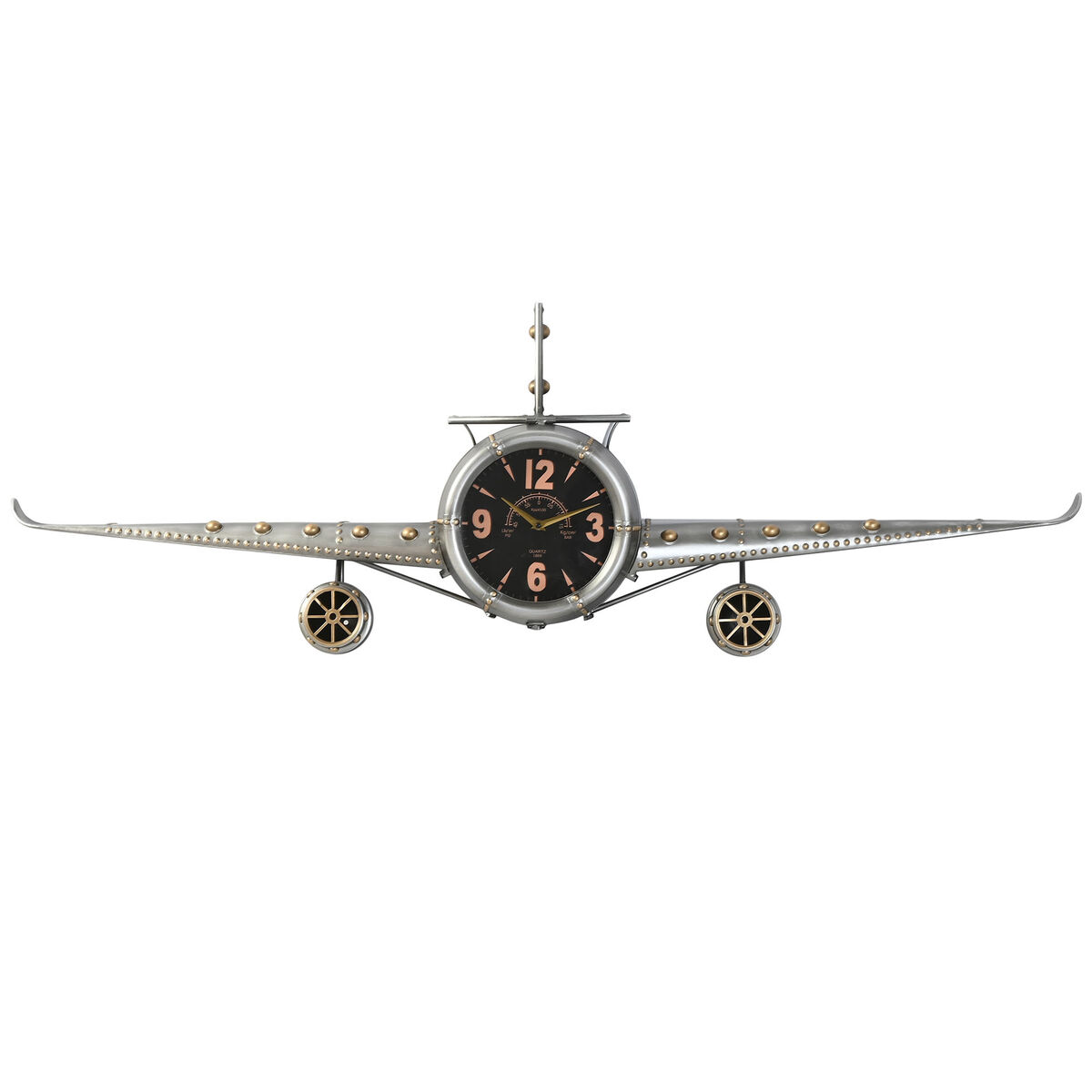 Reloj de Pared Home ESPRIT Dorado Plateado Metal Avión Vintage 143 x 20 x 46 cm