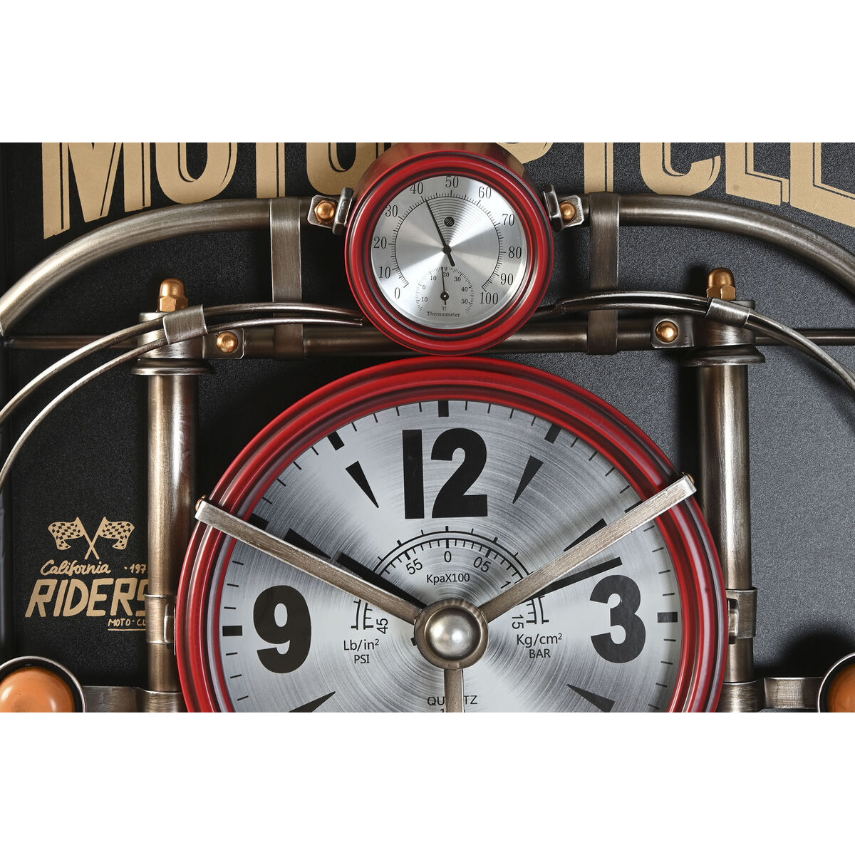Reloj de Pared Home ESPRIT Negro Rojo Dorado PVC Metal Moto Vintage 60 x 18 x 120 cm