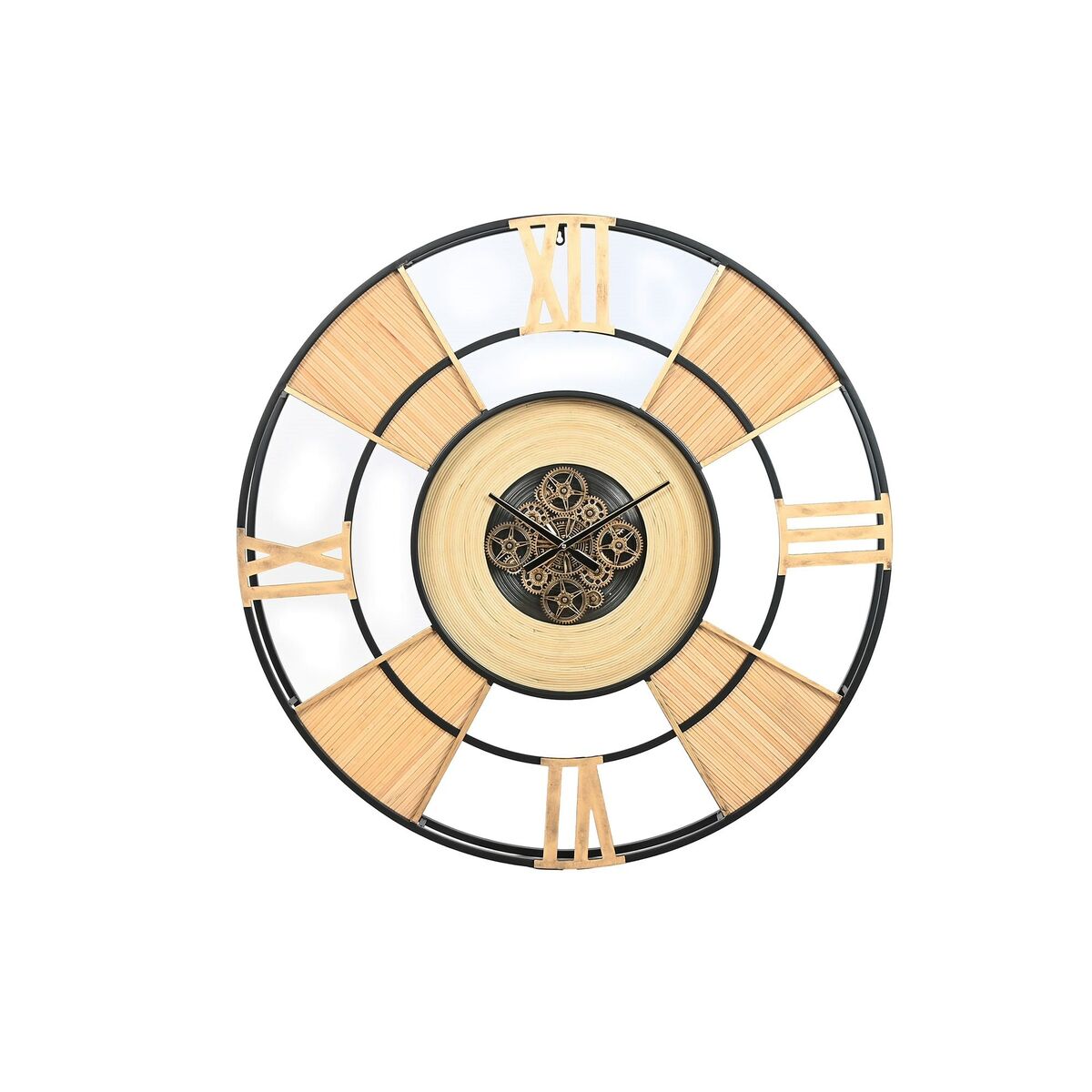 Reloj de Pared Home ESPRIT Negro Natural Metal Ratán 100 x 9 x 100 cm