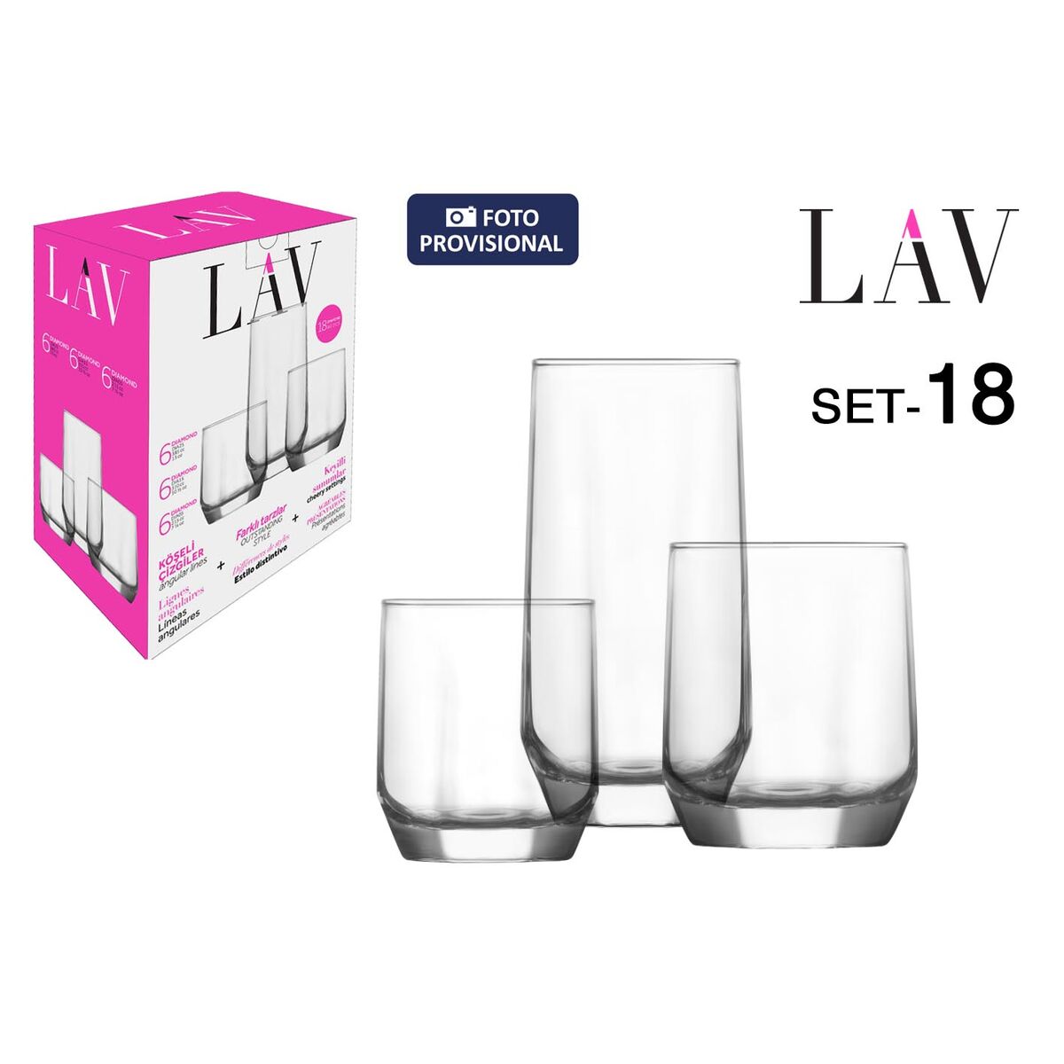 Set de Vasos LAV Diamond 310 ml 385 ml 215 ml 18 Piezas (2 Unidades)