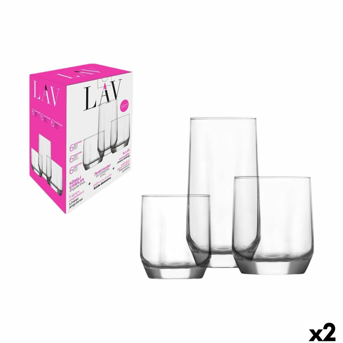 Set de Vasos LAV Diamond 310 ml 385 ml 215 ml 18 Piezas (2 Unidades)