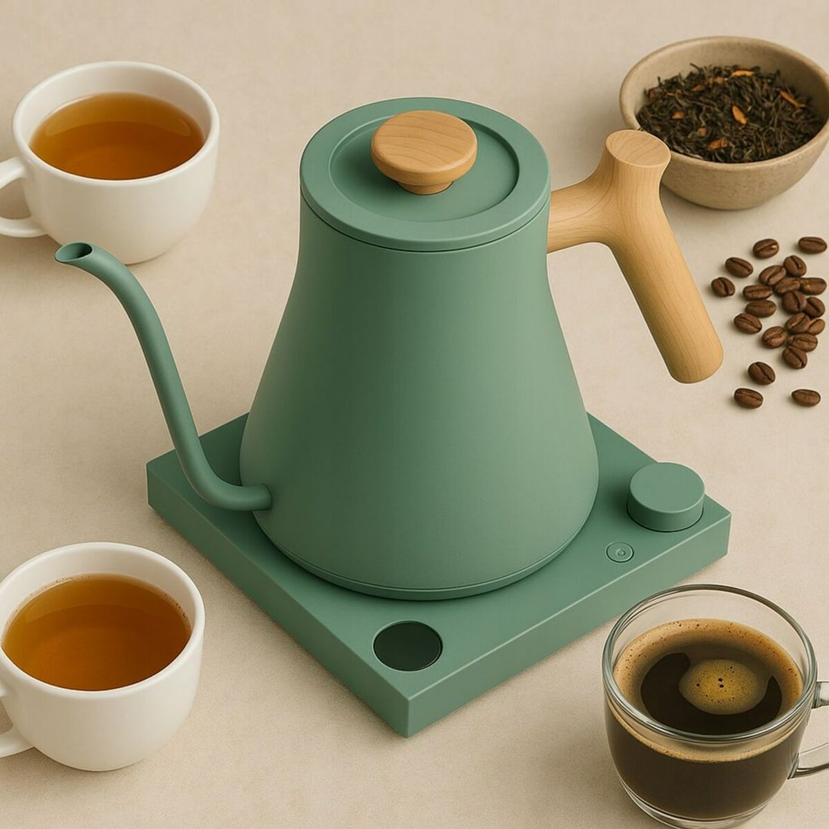 Hervidor Fellow Verde Madera Acero Inoxidable 900 ml