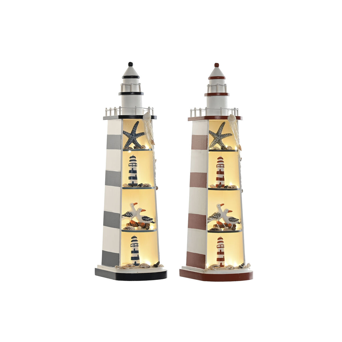 Figura Decorativa Home ESPRIT Azul Rojo Faro 14 x 16 x 52 cm (2 Unidades)