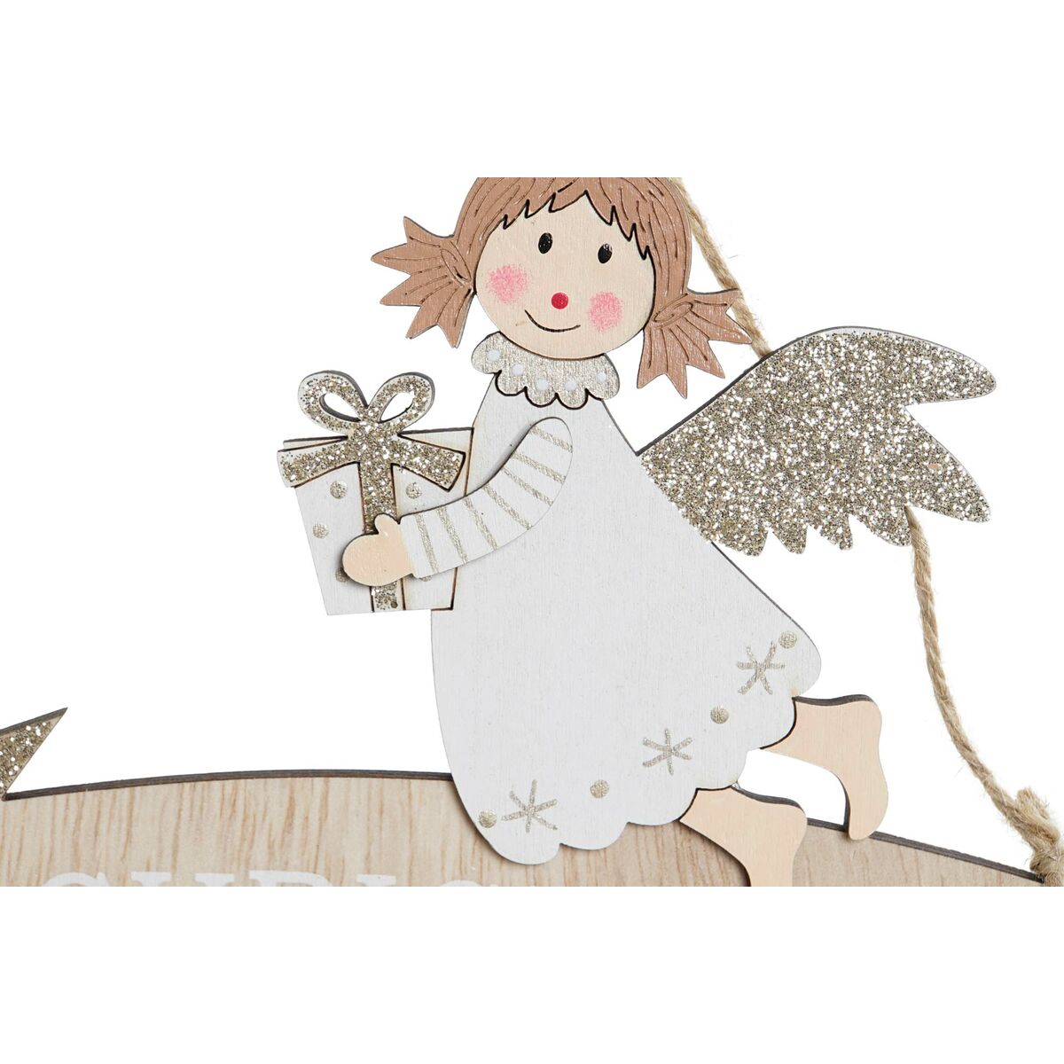 Decoración Colgante DKD Home Decor Blanco Dorado Madera 22,5 x 0,5 x 15 cm (2 Unidades)