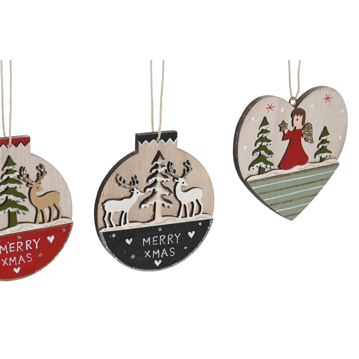 Decoración Colgante DKD Home Decor Rojo Rosa Madera 23 x 1,5 x 9 cm (6 Piezas) (4 Unidades)