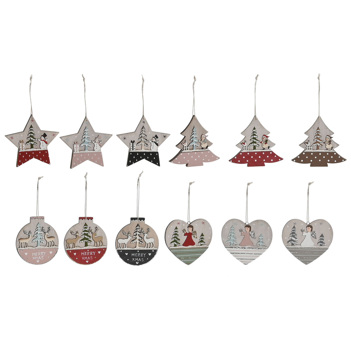 Decoración Colgante DKD Home Decor Rojo Rosa Madera 23 x 1,5 x 9 cm (6 Piezas) (4 Unidades)