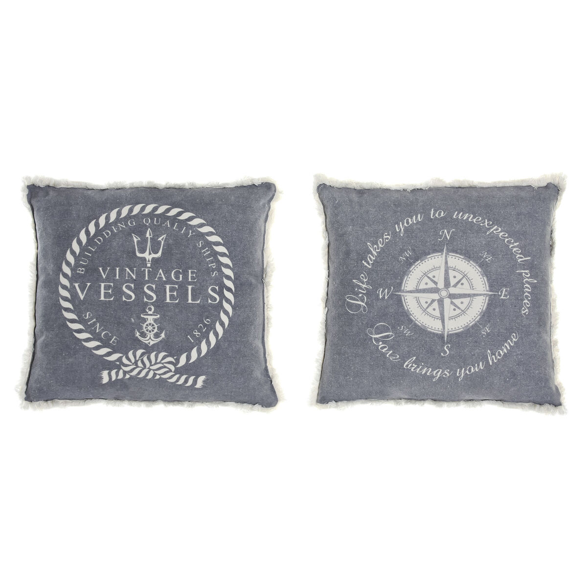 Cojín DKD Home Decor Azul Blanco Flecos Mediterráneo Marino 45 x 10 x 45 cm (2 Unidades)