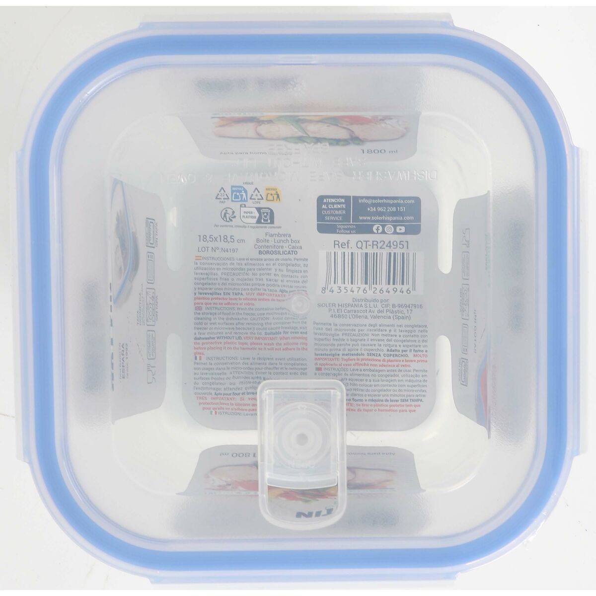 Fiambrera Quttin Cuadrada 1,8 L (6 Unidades)