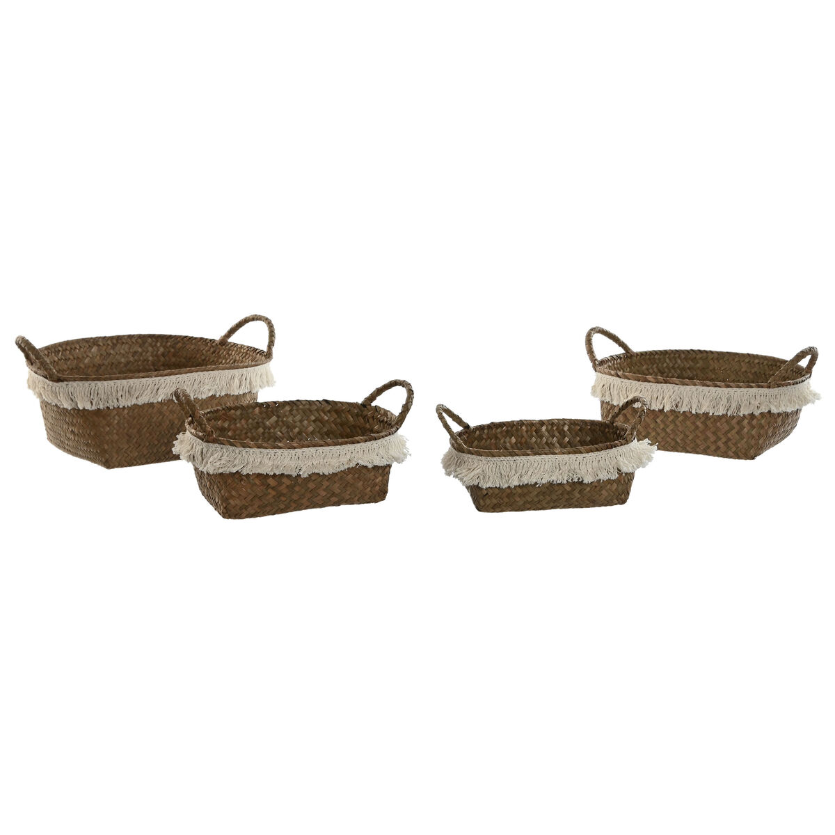Juego de Cestas Home ESPRIT Fibra natural Boho Desgastado 33 x 25 x 15 cm