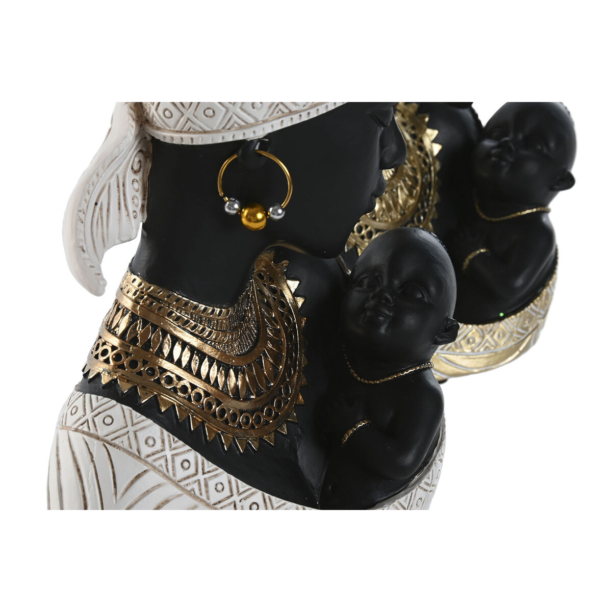 Figura Decorativa Home ESPRIT Blanco Negro Dorado Africana 15 x 9 x 25 cm (2 Unidades)