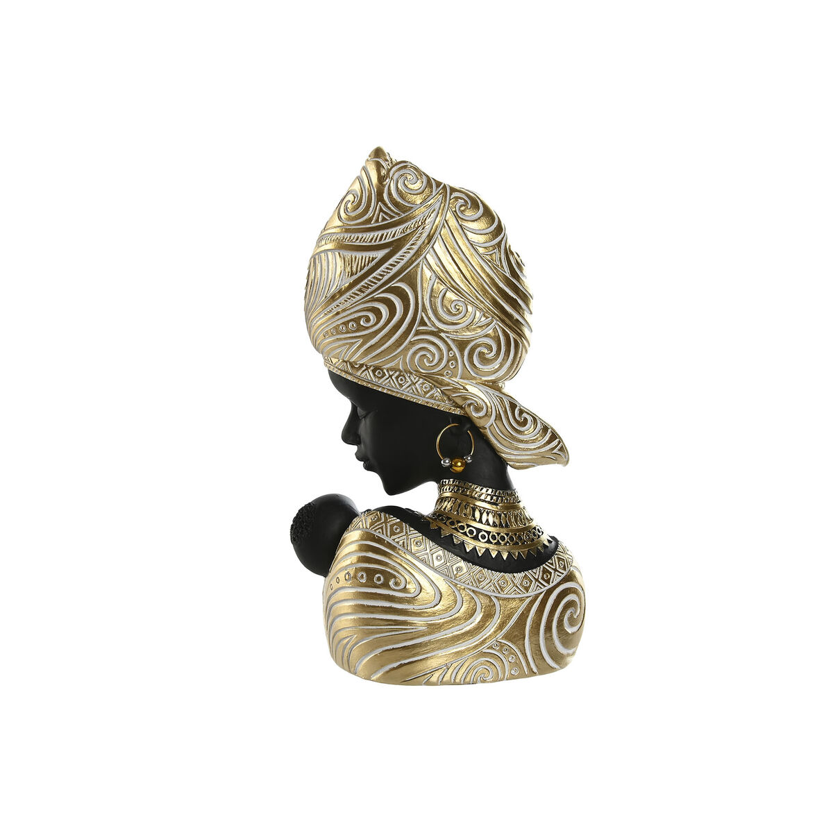 Figura Decorativa Home ESPRIT Blanco Negro Dorado Africana 15 x 9 x 25 cm (2 Unidades)