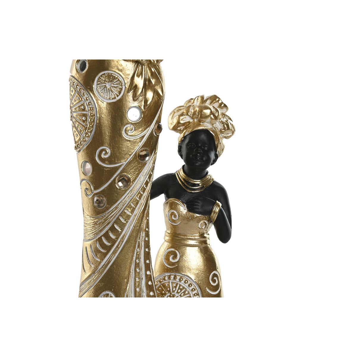 Figura Decorativa Home ESPRIT Blanco Negro Dorado Africana 10 x 7 x 31 cm (2 Unidades)