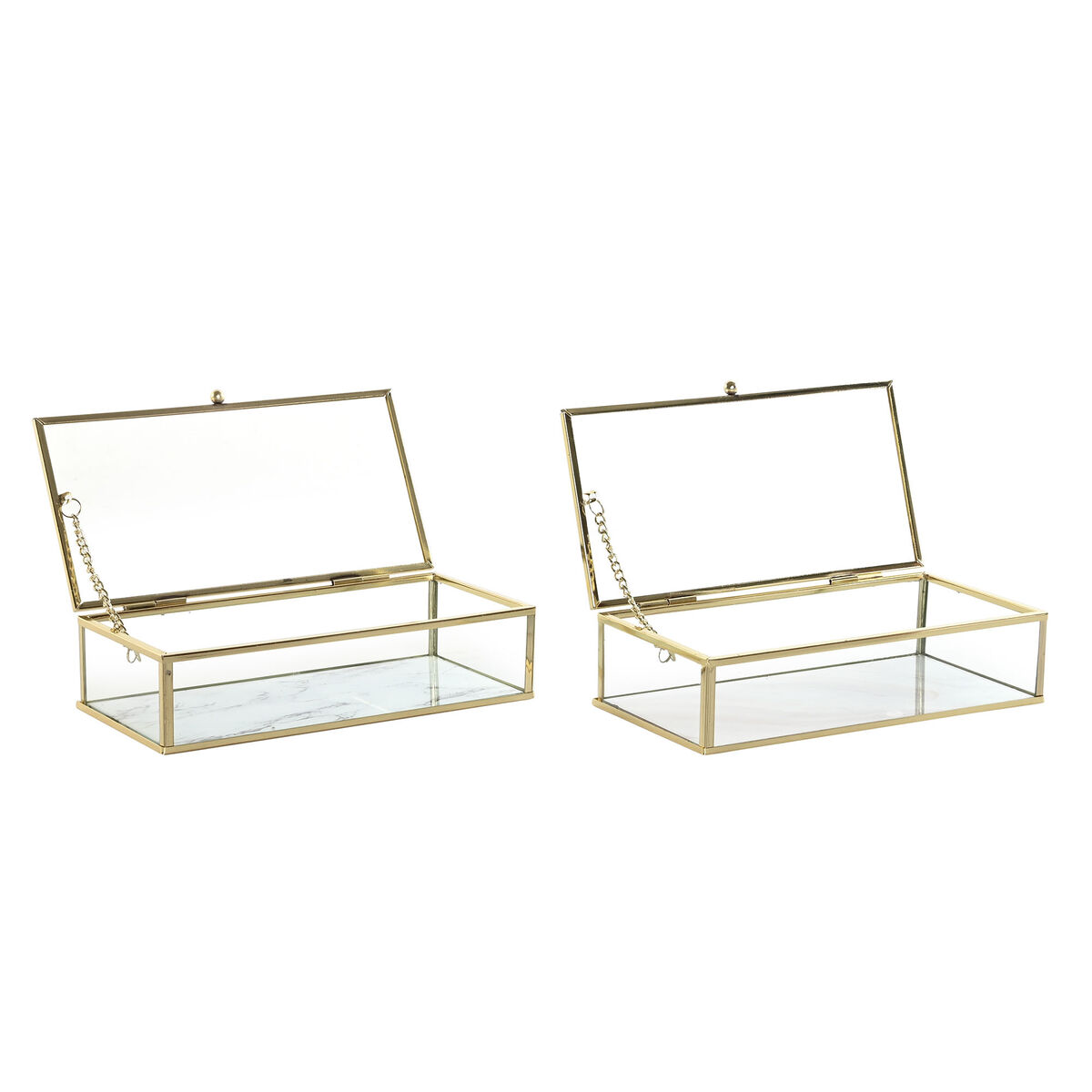 Caja-Joyero DKD Home Decor Dorado Metal Cristal 20 x 11 x 5 cm 22 x 12 x 7 cm (2 Unidades)