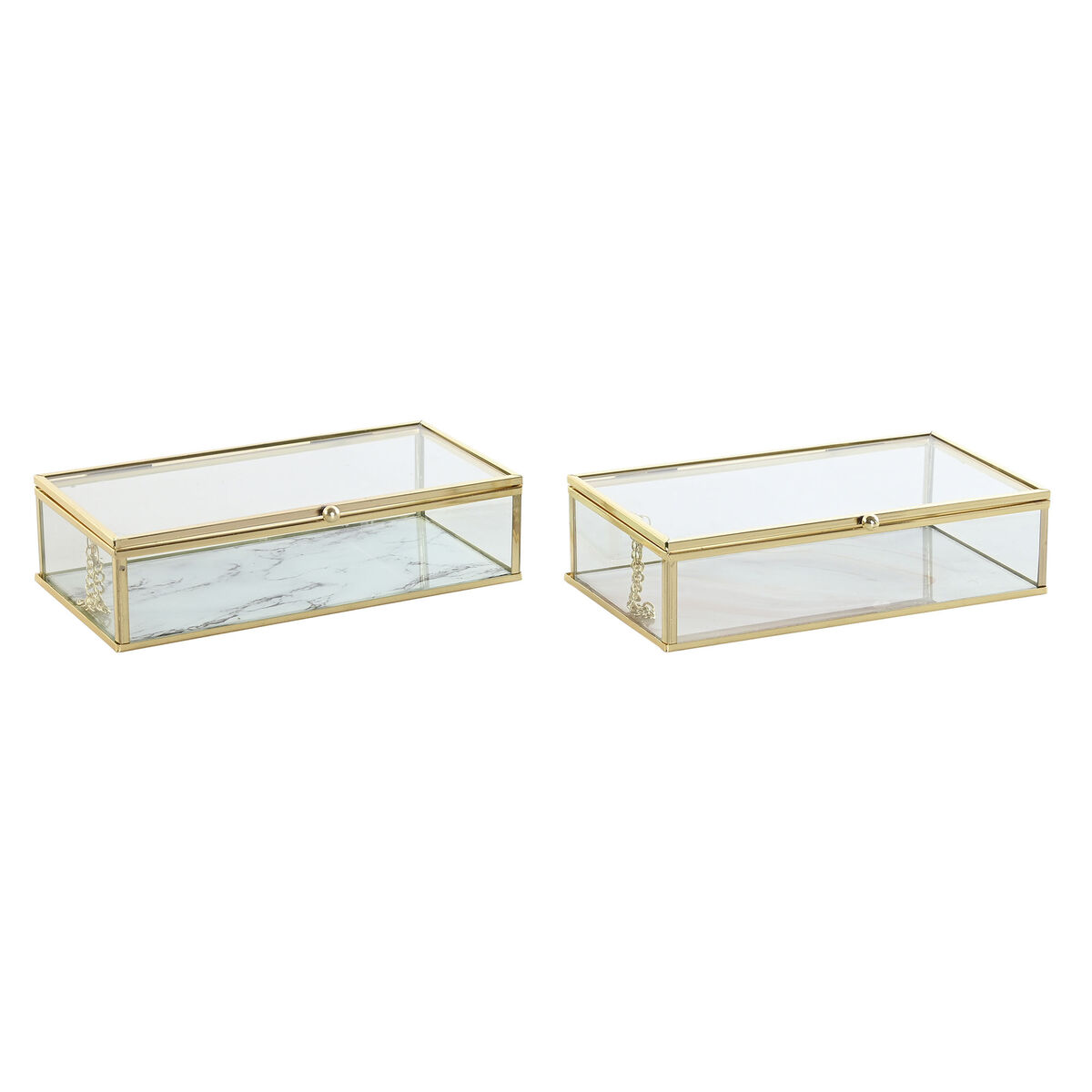 Caja-Joyero DKD Home Decor Dorado Metal Cristal 20 x 11 x 5 cm 22 x 12 x 7 cm (2 Unidades)