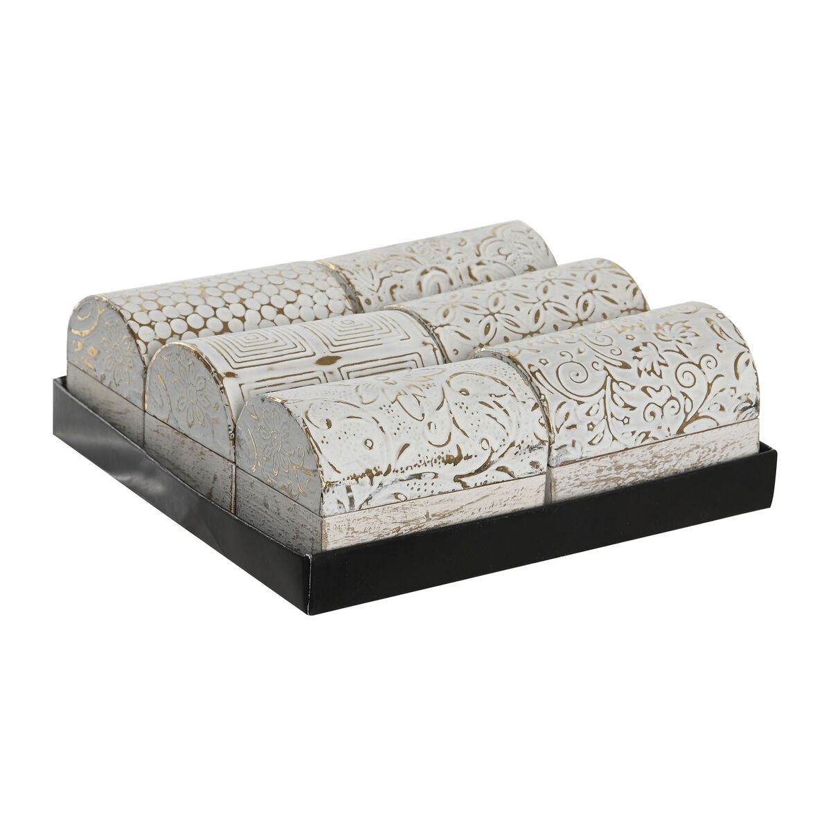 Caja-Joyero DKD Home Decor Blanco Dorado Aluminio Madera de mango 7,5 x 5,3 x 5,3 cm (6 Unidades)