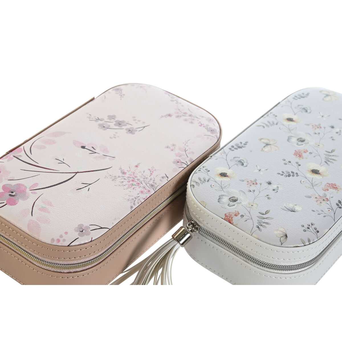 Caja-Joyero DKD Home Decor Azul Gris Camel Rosa claro Poliuretano Espejo 18,5 x 10 x 5 cm (2 Unidades)