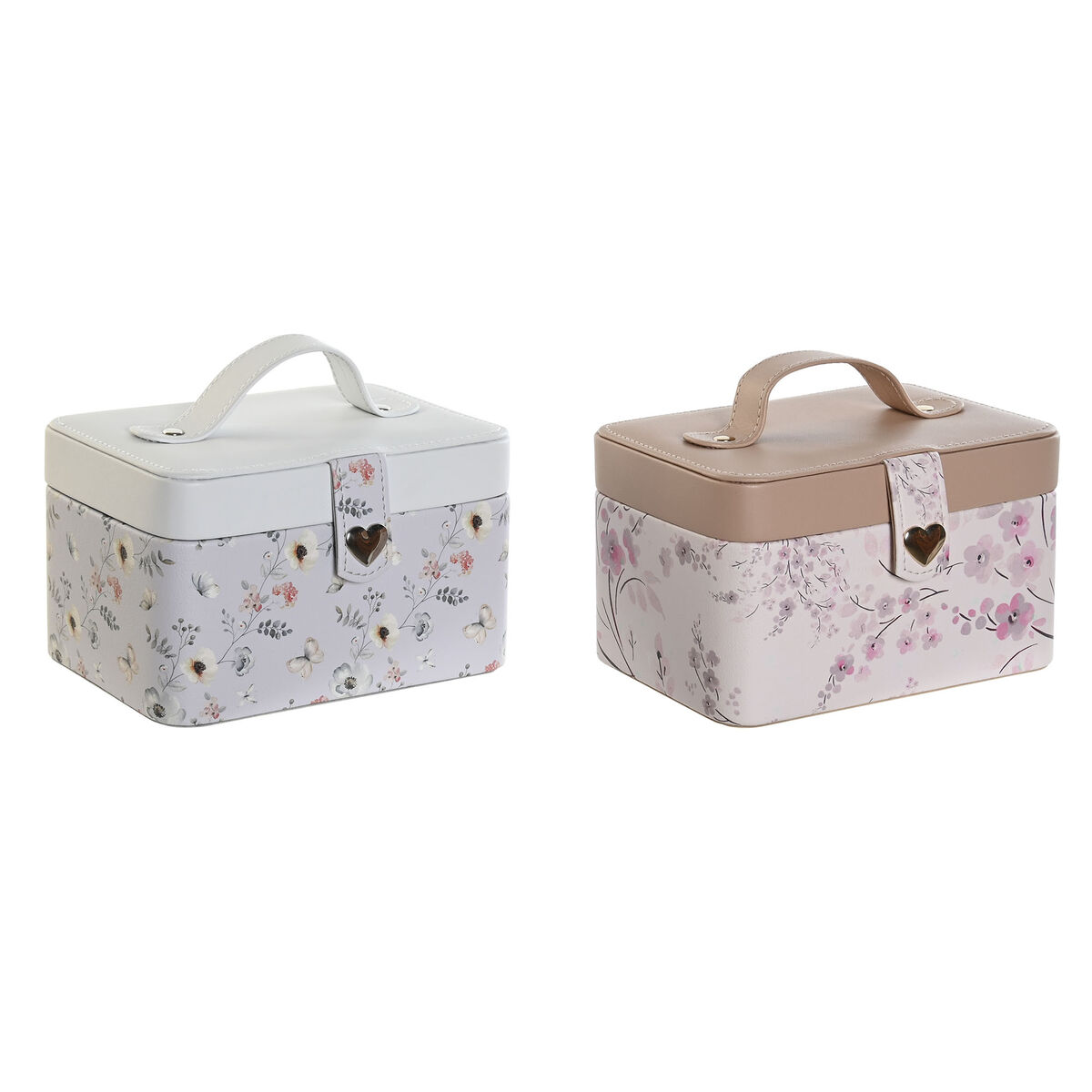 Caja-Joyero DKD Home Decor Azul Gris Camel Rosa claro Poliuretano Espejo 17 x 12 x 10 cm (2 Unidades)