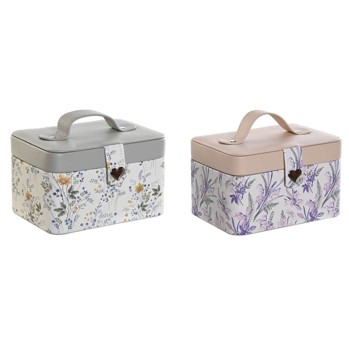 Caja-Joyero DKD Home Decor Blanco Gris Lila Rosa claro Poliuretano Espejo 17 x 12 x 10 cm (2 Unidades)